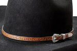Tooled Scroll Brown Leather Hatband
